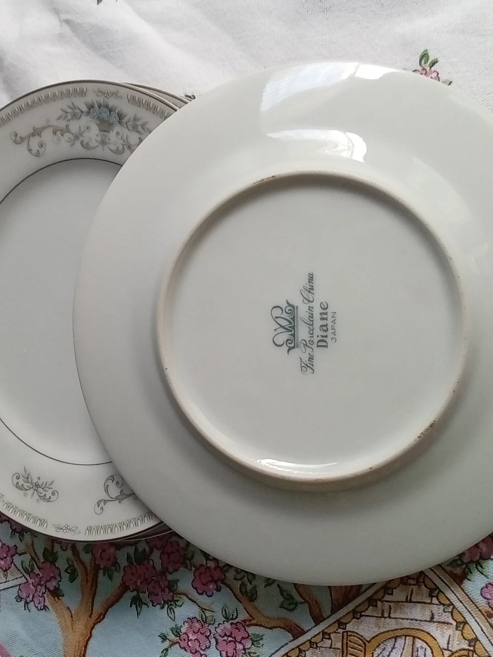 Diane‎ Fine Porcelain China Japan Bread and Butter Plates Set of 4 Floral Silver